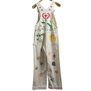 Sz 30 Vintage 70s Big Mac Denim Overalls Hand Stencil Painted Heart Animals Cat